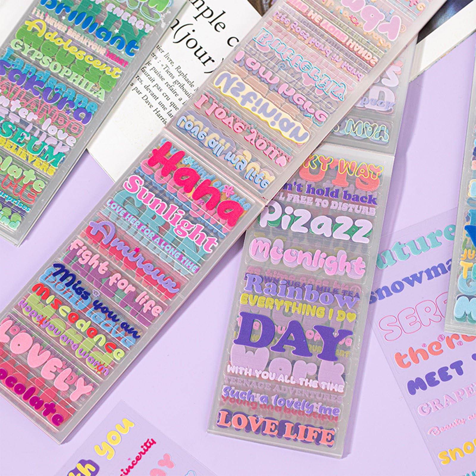 SIBLYMONA Korean Deco Stickers Set - 30 Sheets Colorful Glitter Stickers with Flower, Heart, Ribbon, Letter & Alphabet Designs | Perfect for Kpop Photocard, Scrapbooking, DIY Cards, Kids Crafts & Journaling (Heart Attack Theme)