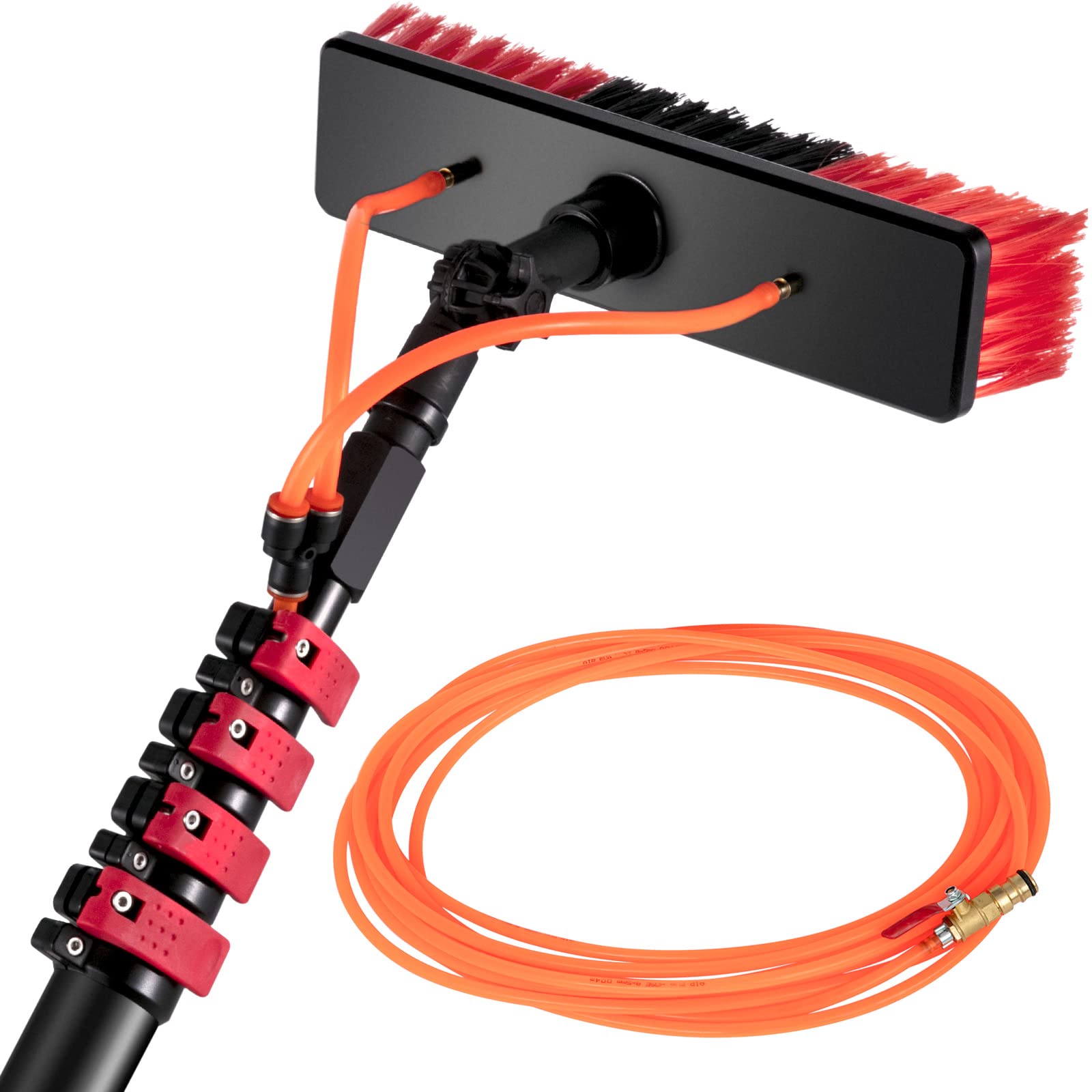 VEVOR 35ft Water Fed Pole Window Cleaning Kit with 17ft Hose - Aluminum Telescopic Outdoor Cleaning System for Windows, Solar Panels & Hard-to-Reach Surfaces - Perfect for Residential & Commercial Use