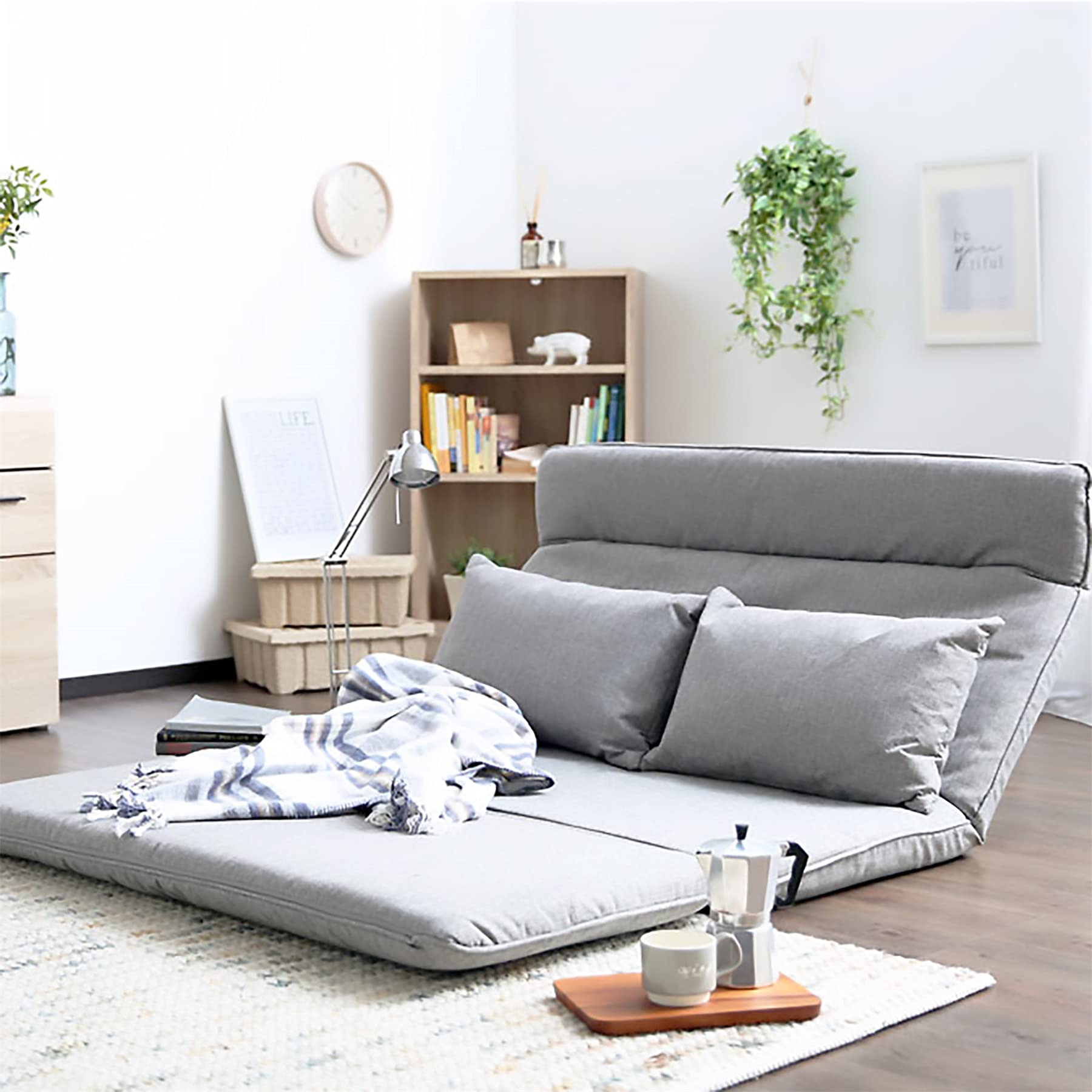 Adjustable Lazy Sofa Bed - Foldable Floor Chaise Lounge Chair, Gaming Sofa Mattress & Futon Couch with 2 Pillows (Gray) | Perfect for Small Spaces, Living Rooms, Dorms & Game Rooms