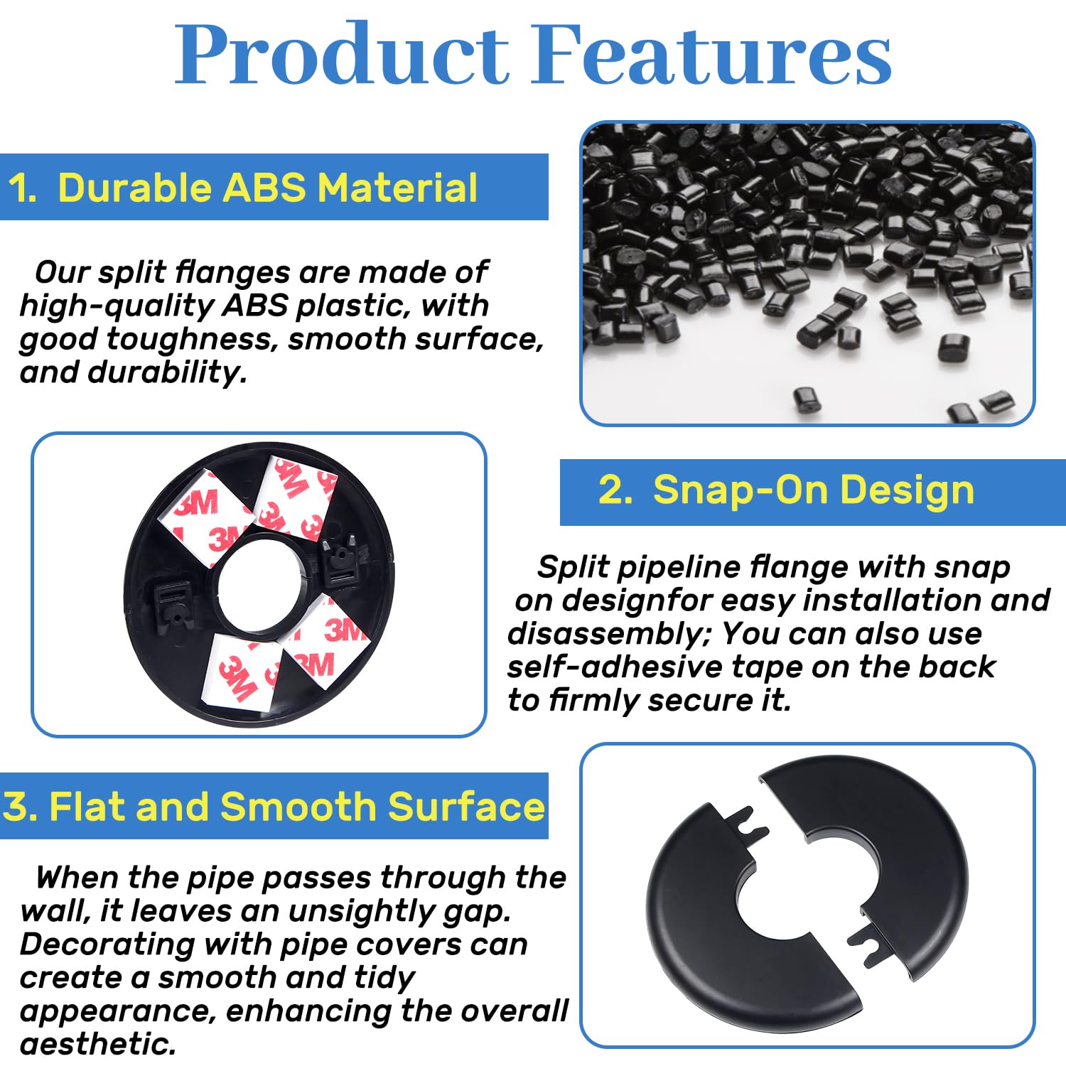 5Pcs Black ABS Self-Adhesive Wall Split Flange - 1
