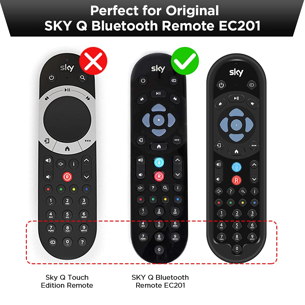 2 Pack Silicone Cover for SKY Q Bluetooth Remote Control EC201 EC202 2020 - Protective Case Skin Holder for New Remote Controller with Battery Back Protector (Black+Glow Blue) - Perfect for Home Entertainment & TV Accessories Protection