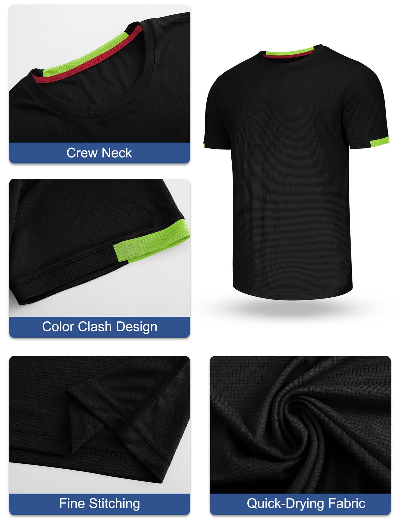 Zoofly 3 Pack Men's Running Shirts - Moisture Wicking Quick Dry Activewear T-Shirts for Gym, Workout & Sports | Multipack Performance Shirts for Jogging, Training & Outdoor Activities