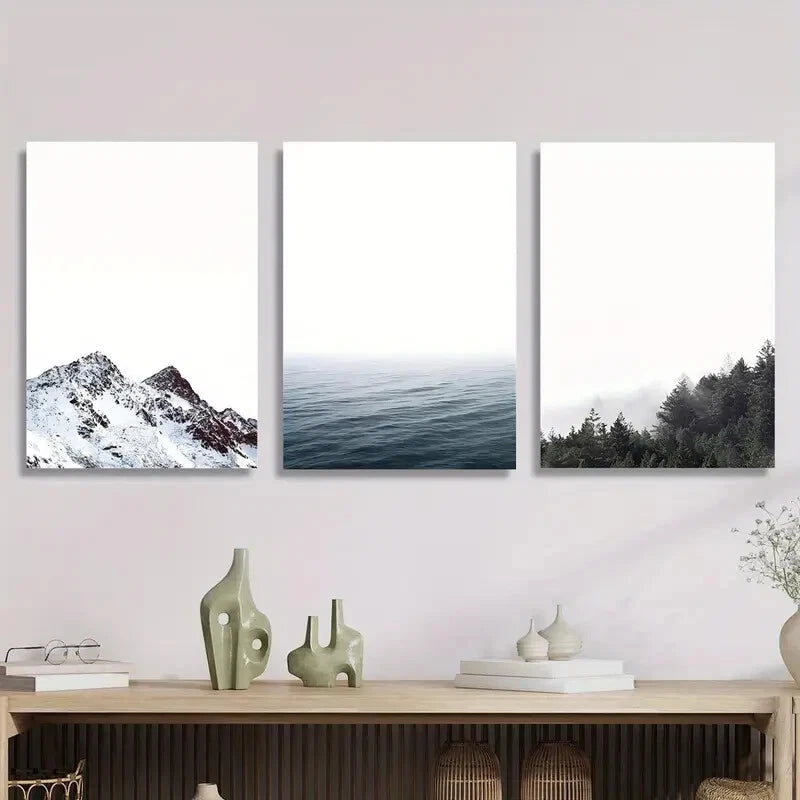 3-Piece Nordic Mountain Metal Wall Art Prints - Ready to Hang Landscape Decor for Living Room, Bedroom & Office