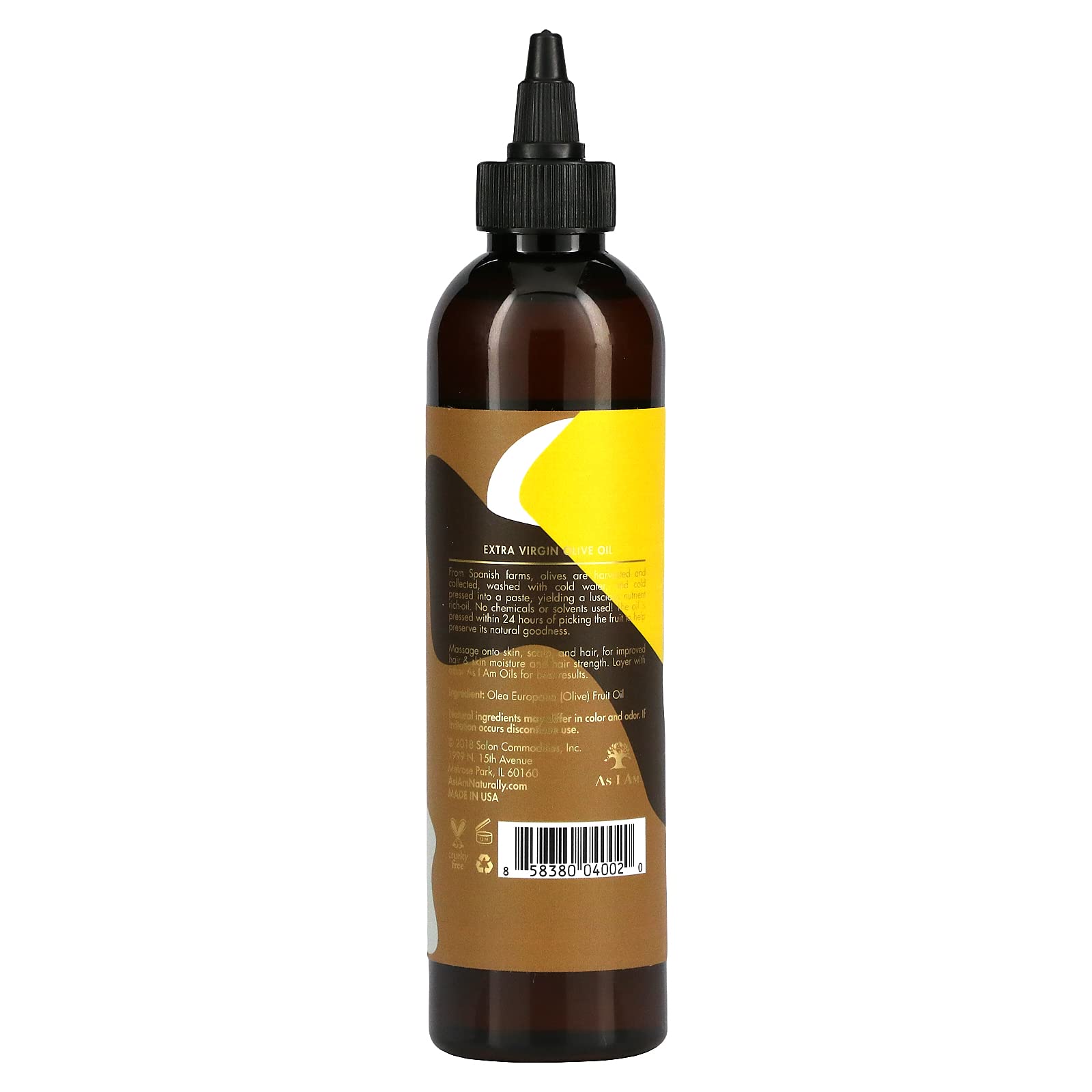 As I Am Pure Extra Virgin Olive Oil 8 oz - Cold Pressed, Unrefined, Rich in Antioxidants - Perfect for Cooking, Salad Dressings & Skin Care