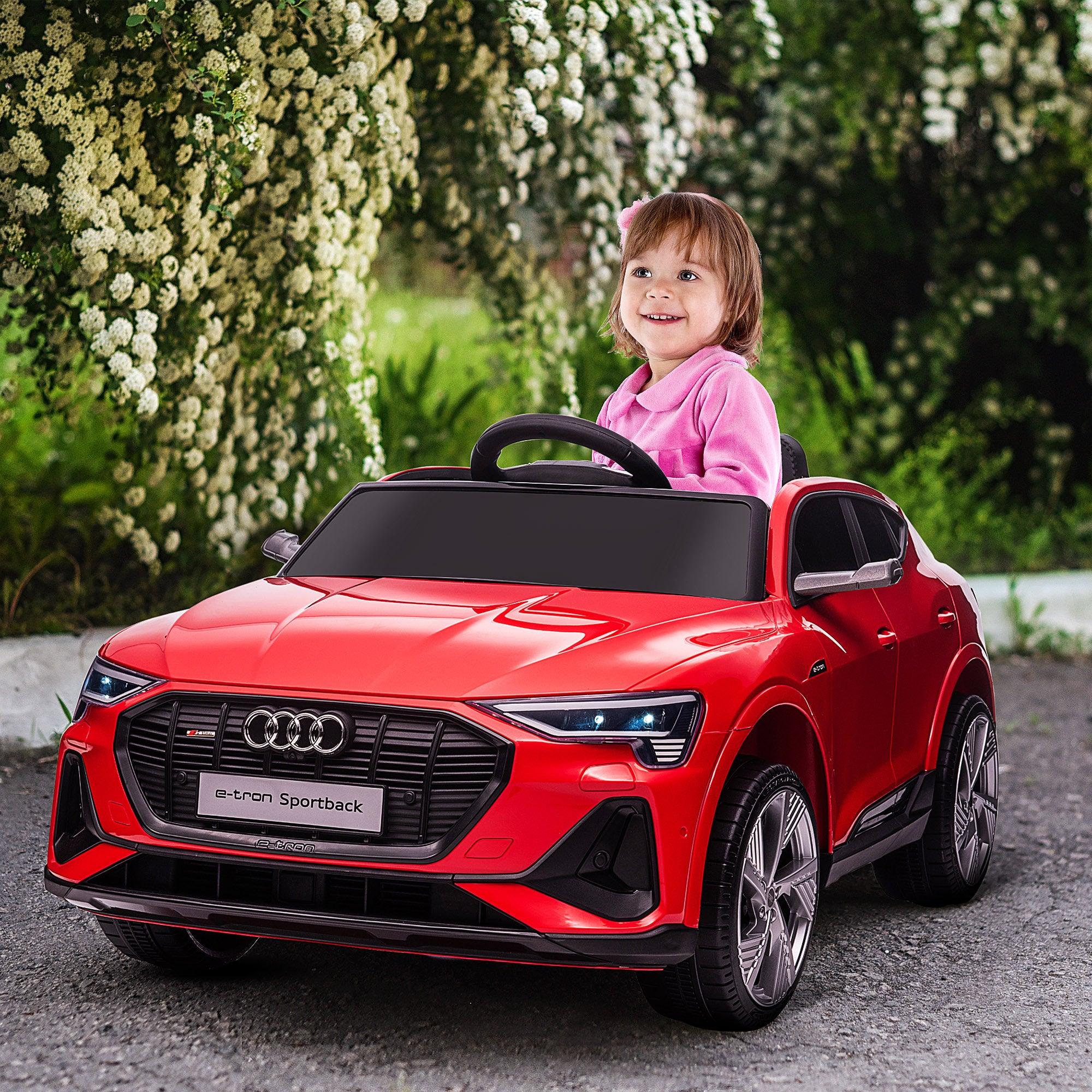 12V Kids Electric Ride On Audi E-Tron Car - Battery Powered Toy with Parent Remote Control, Safety Belt, LED Lights, Music & Horn - Red - Perfect for Indoor & Outdoor Play, Birthday Gifts & Family Fun