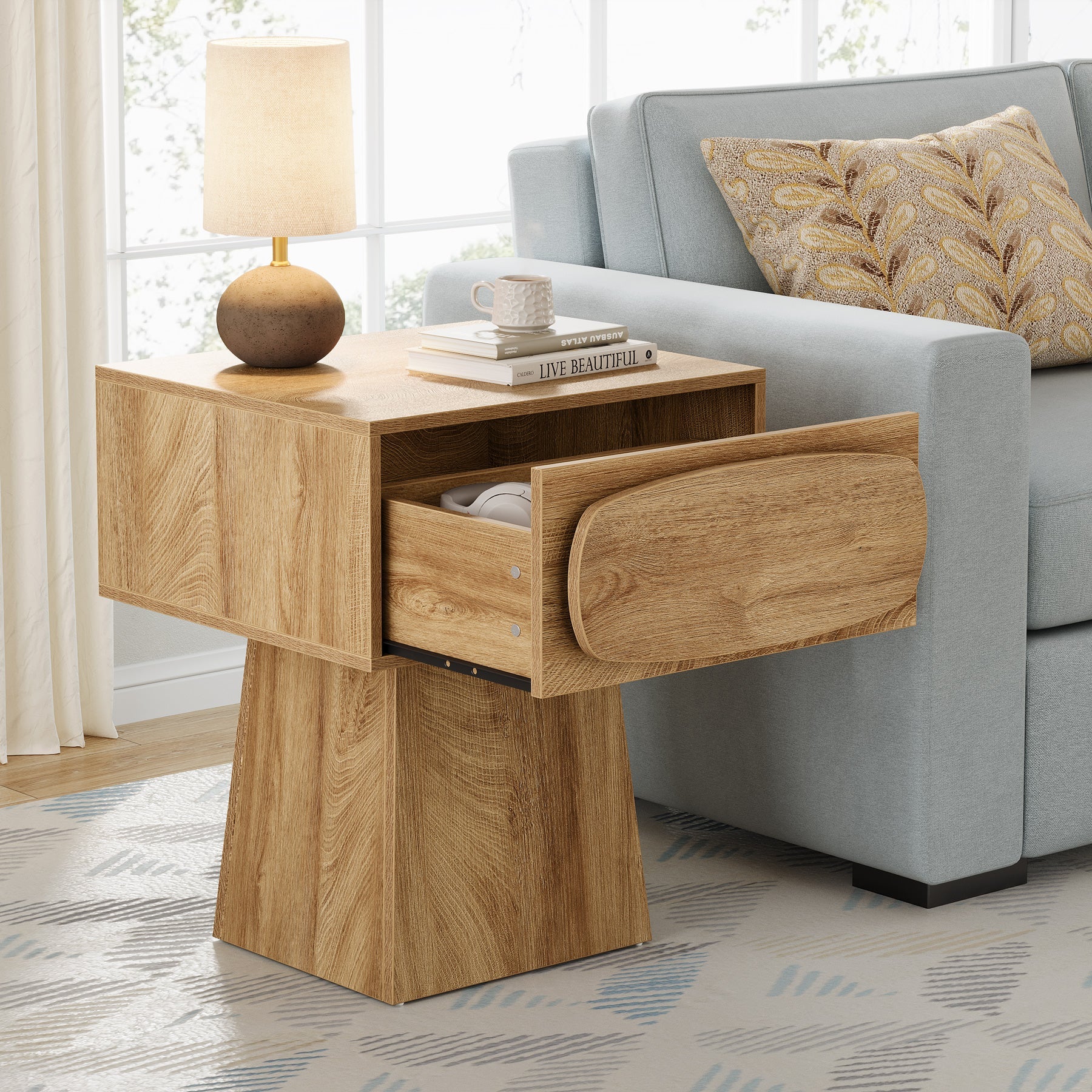 21.6 Inch Small End Table with Storage Drawer - Modern Nightstand, Living Room Side Table for Bedroom, Office & Apartment