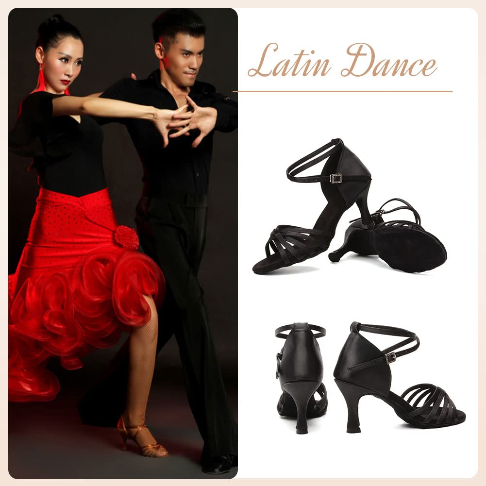 HROYL Women's Latin Dance Shoes - Professional Satin Ballroom Salsa Shoes for Practice & Performance (EM-213) | Perfect for Salsa, Tango, Cha-Cha & Wedding Dance Events