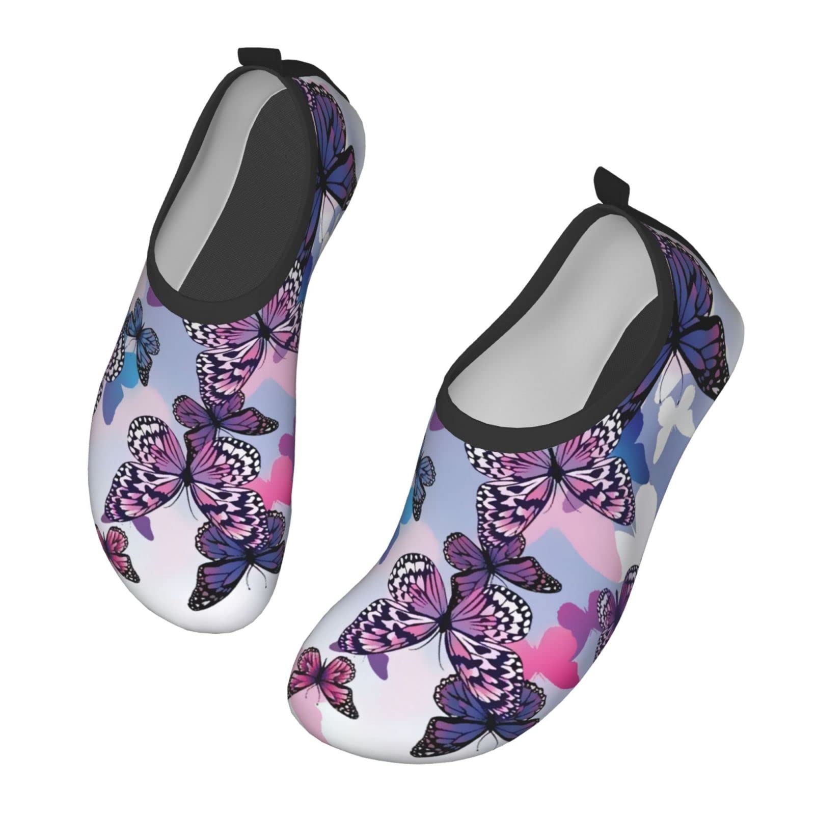 Purple Blue Butterfly Water Sports Shoes - Barefoot Quick-Dry Yoga Swim Socks for Men & Women | Perfect for Swimming, Beach, Yoga & Aqua Fitness
