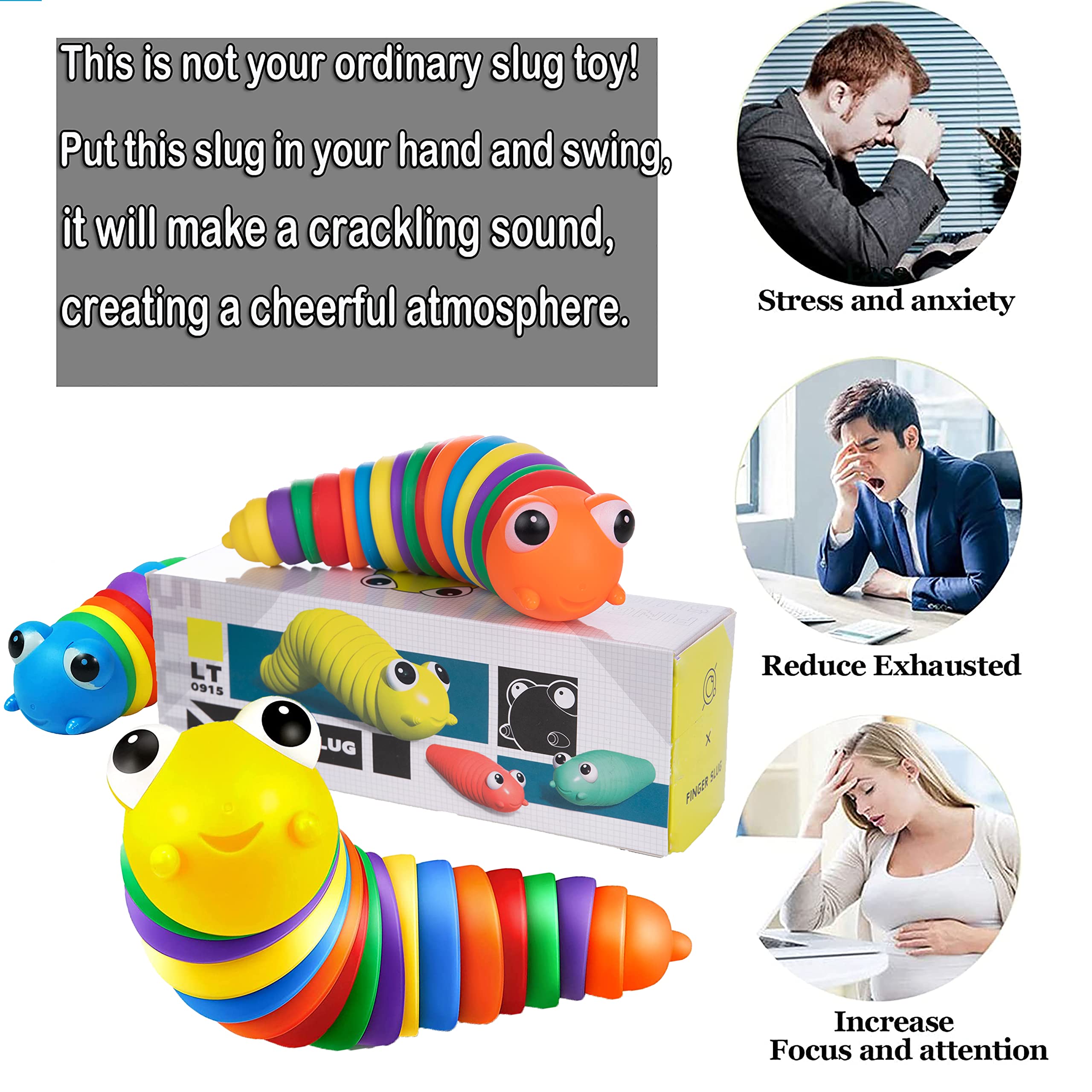 3D Printed Fidget Slug Toy - Articulated Caterpillar Sensory Stimulation Toy for Stress Relief & Anxiety | Fun Desk Toy for Adults & Kids | Office, Classroom & Home Use