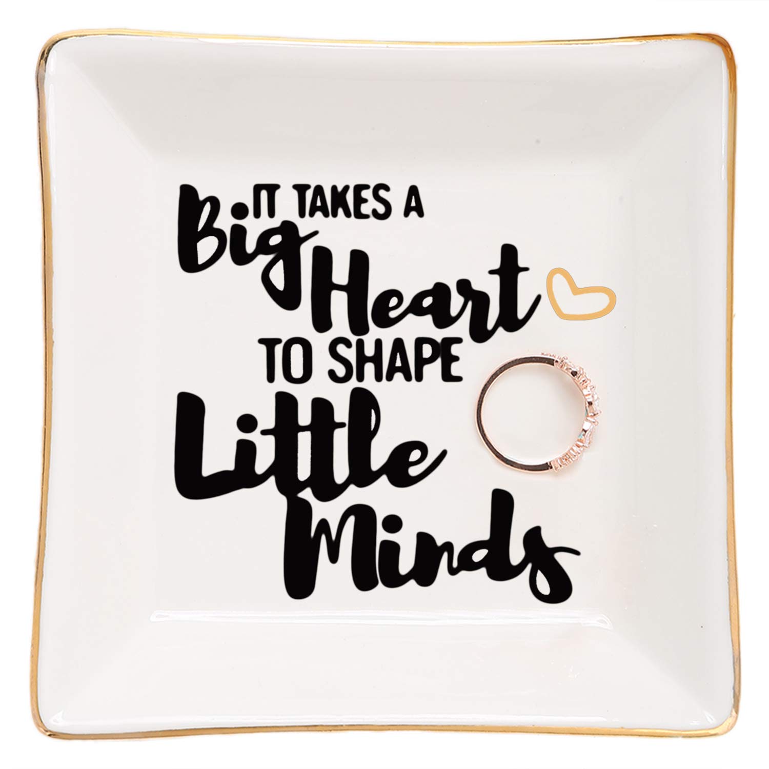 Teacher Appreciation Ring Dish - Heart Shaped Trinket Tray for Women, Nanny & Babysitter | Perfect Retirement, Birthday & Graduation Gift for Educators - 'It Takes a Big Heart to Shape Little Minds' | Ideal for Jewelry Storage, Desk Decor & Teacher Gifts