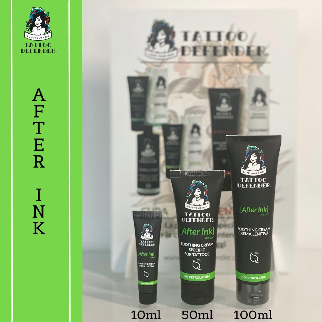 Tattoo Defender – After Ink Care Cream 100ml – Soothing & Hydrating Tattoo Aftercare with Hyaluronic Acid & Shea Butter – Vaseline-Free, Dermatologist Tested – Perfect for Healing New Tattoos & Maintaining Vibrant Ink
