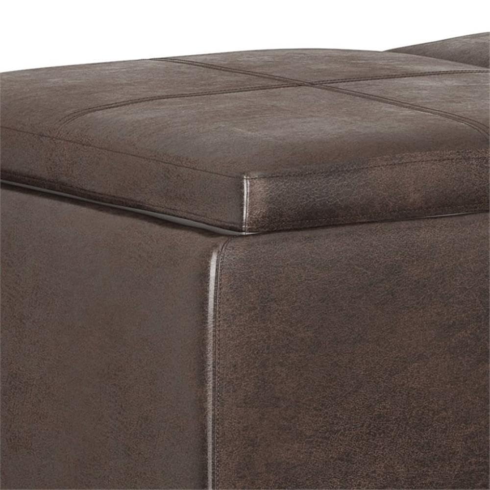 Trent Home Faux Leather Storage Ottoman - Distressed Brown, Multi-Functional Footrest & Seat with Hidden Storage | Perfect for Living Room, Bedroom & Home Office
