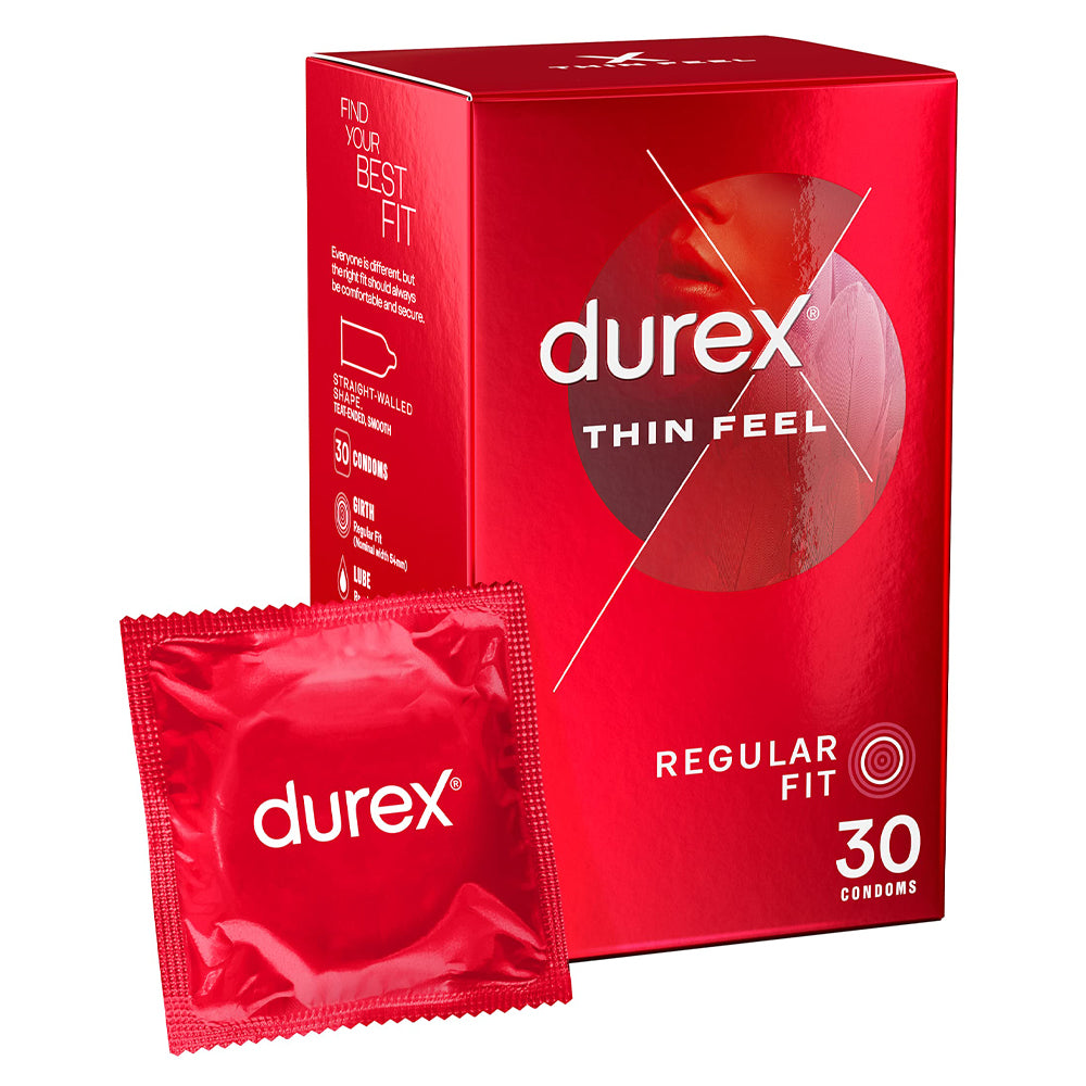 Durex Thin Feel Regular Fit Latex Condoms - Ultra Thin & Sensitive Protection for Enhanced Intimacy | Perfect for Couples & Safe Sex