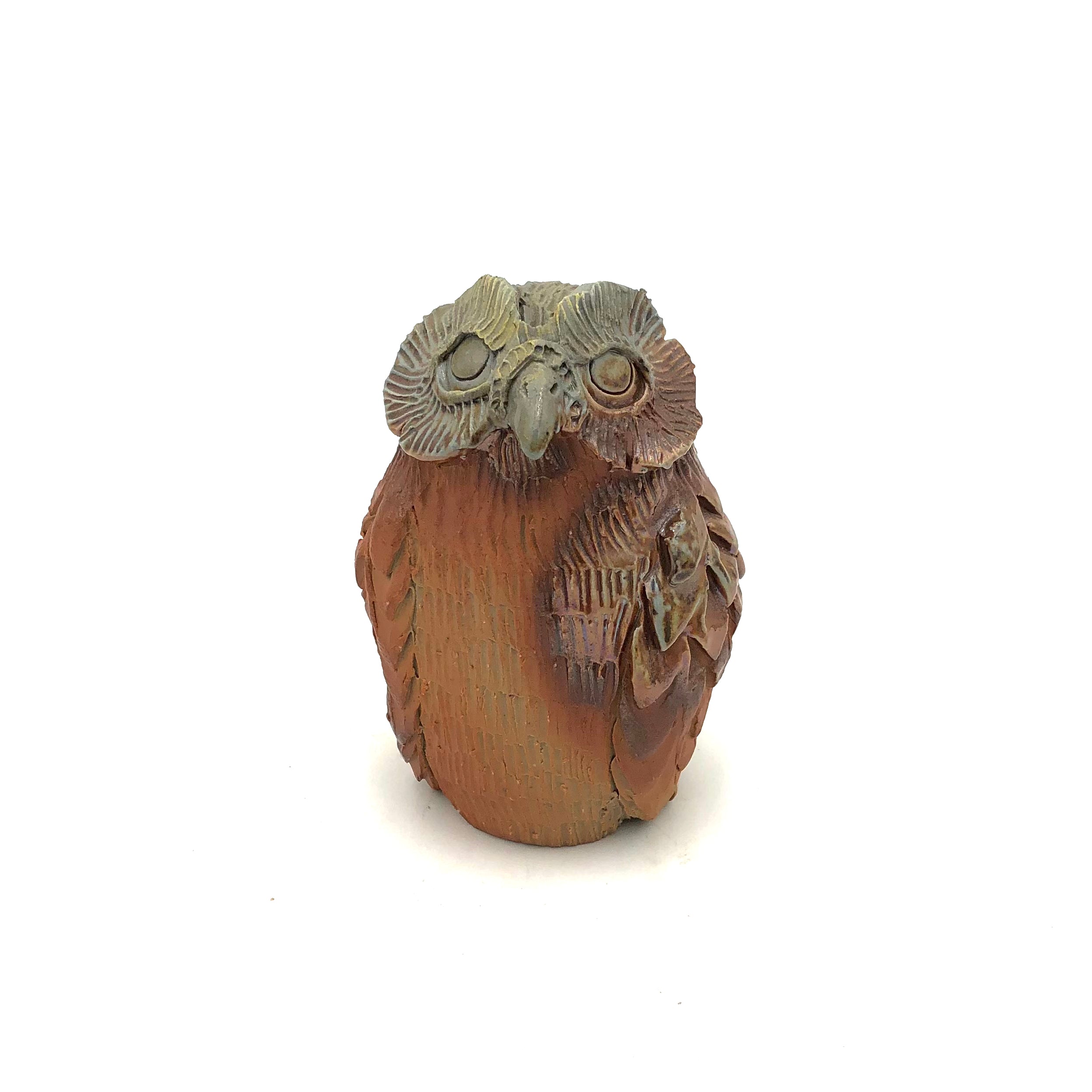 Brian Horsch Handcrafted Wood Fired Ceramic Owl Sculpture - Unique Home Decor & Gift for Nature Lovers - Perfect for Bookshelf, Mantel or Garden Display