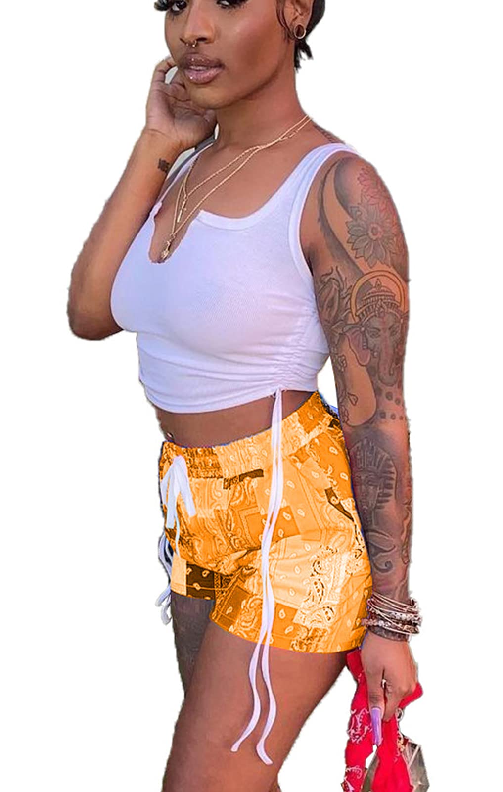 Acelyn Women's Sexy 2-Piece Short Sets - Summer Crop Tank Top & Patchwork Shorts Outfit | Casual Beachwear, Lounge Wear & Vacation Outfits