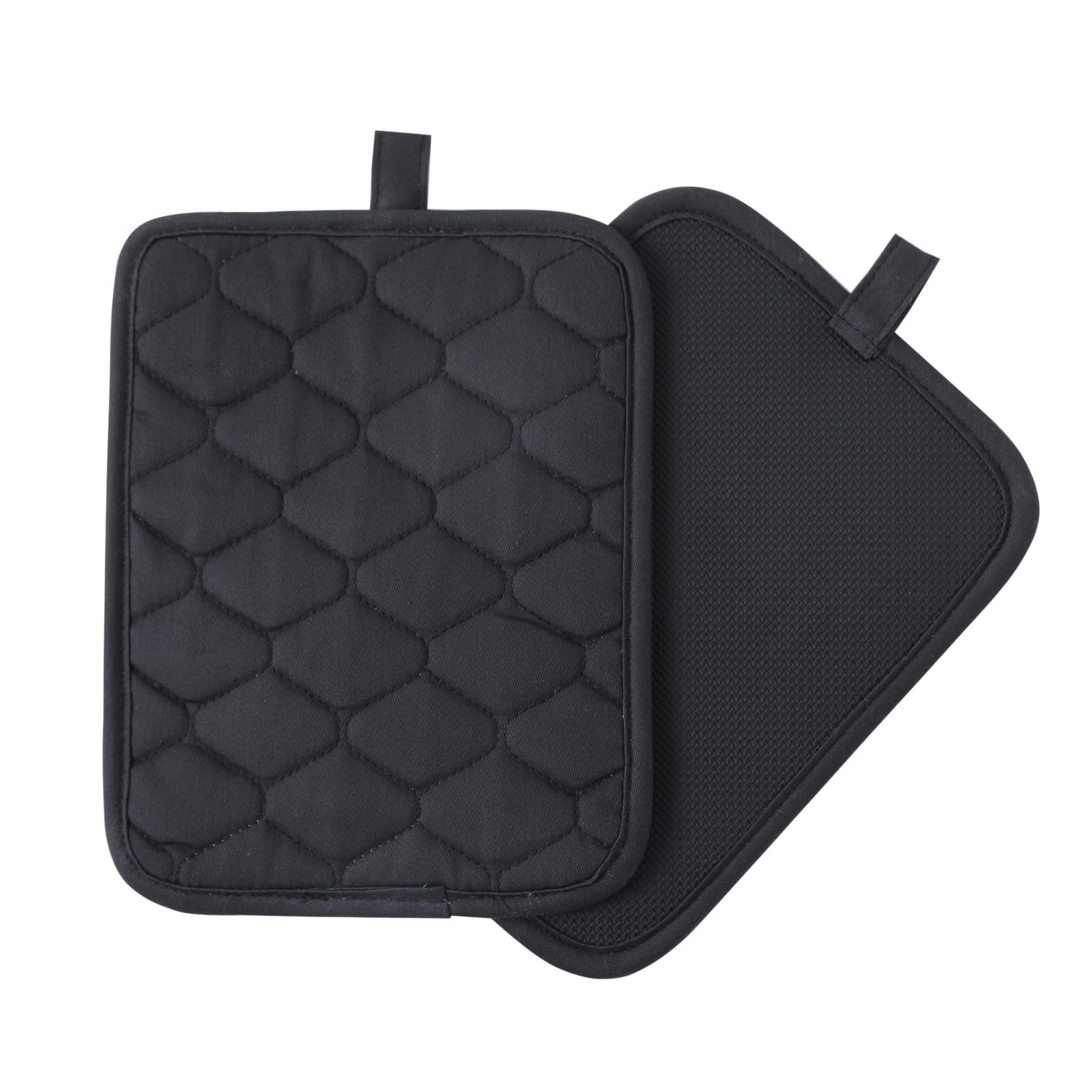 Glynniss Anti-Slip Heat Resistant Pot Holders Set - 2PCS Cotton Oven Mitts with Neoprene Lining (450°F Protection, 7x9 Inches, Machine Washable, Black) - Perfect for Cooking, Baking & Serving Hot Dishes Safely