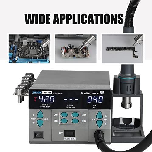 SUGON 8620DX 220V 1300W Digital Hot Air Rework Station with Adjustable Temperature (212°F-845°F), 4 Memory Presets & 6 Nozzles - Professional SMD Soldering Station for PCB Repair, Electronics Rework, and DIY Projects