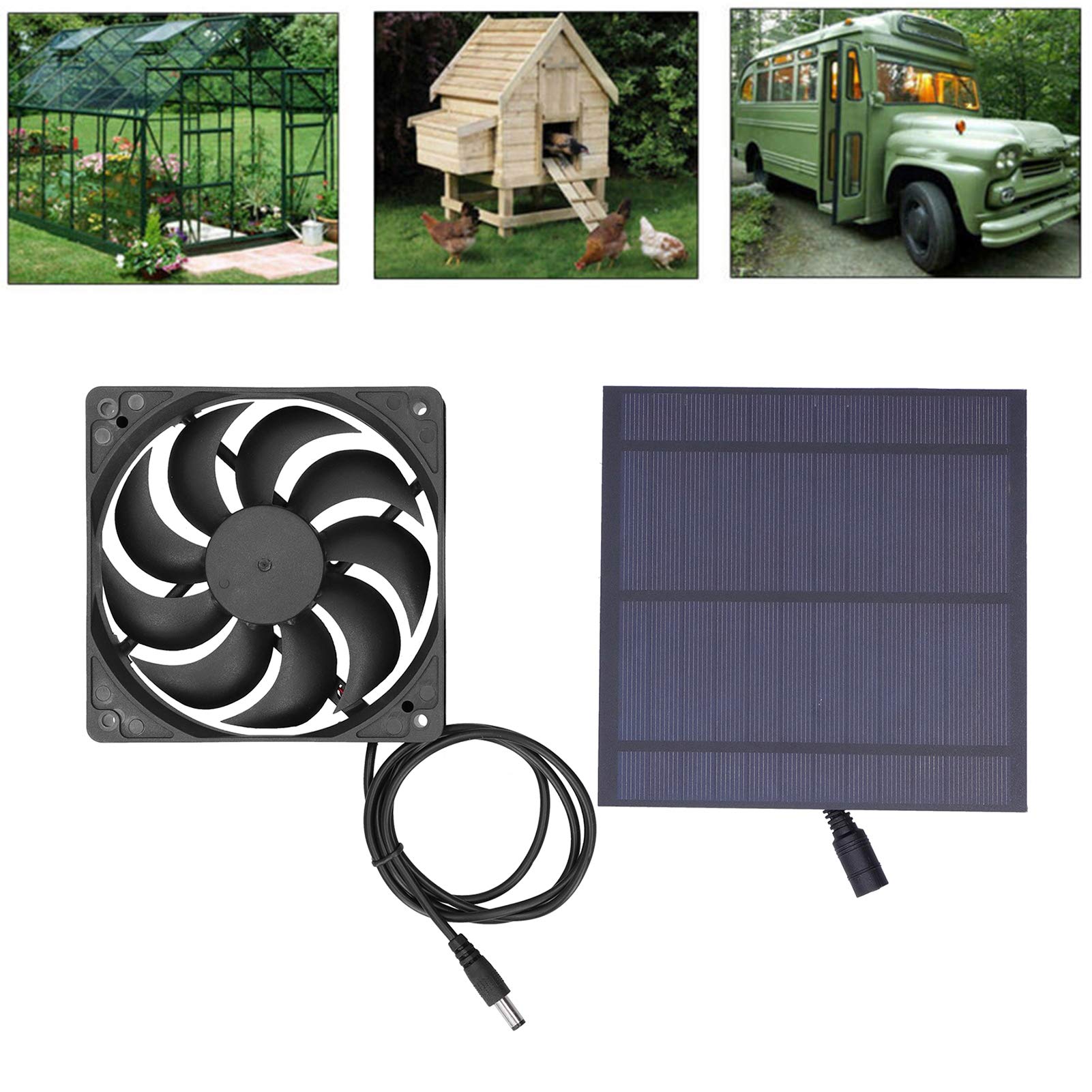Solar Powered Fan with Monocrystalline Panel - Portable Ventilation Kit for Greenhouse, Pet House & Kennel Cooling | Solar Cell Charger for Outdoor Use, Camping & RV