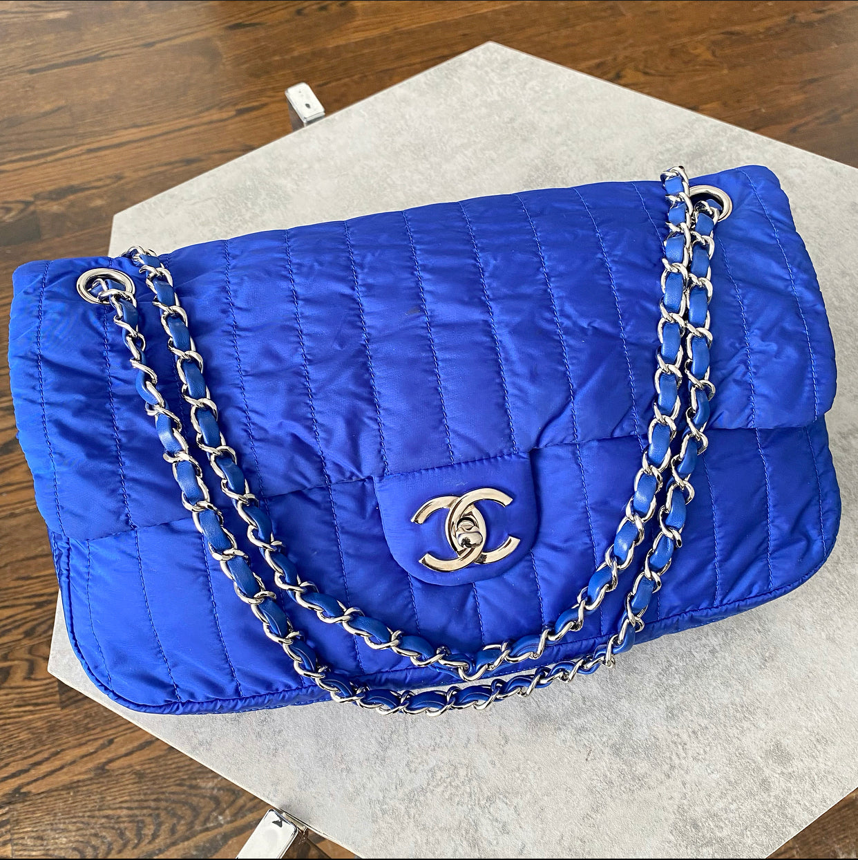 Chanel 12P Cobalt Blue Nylon Flap Bag with Pouch - Luxury Designer Shoulder Bag for Women | Perfect for Evening Parties, Date Nights & Special Occasions