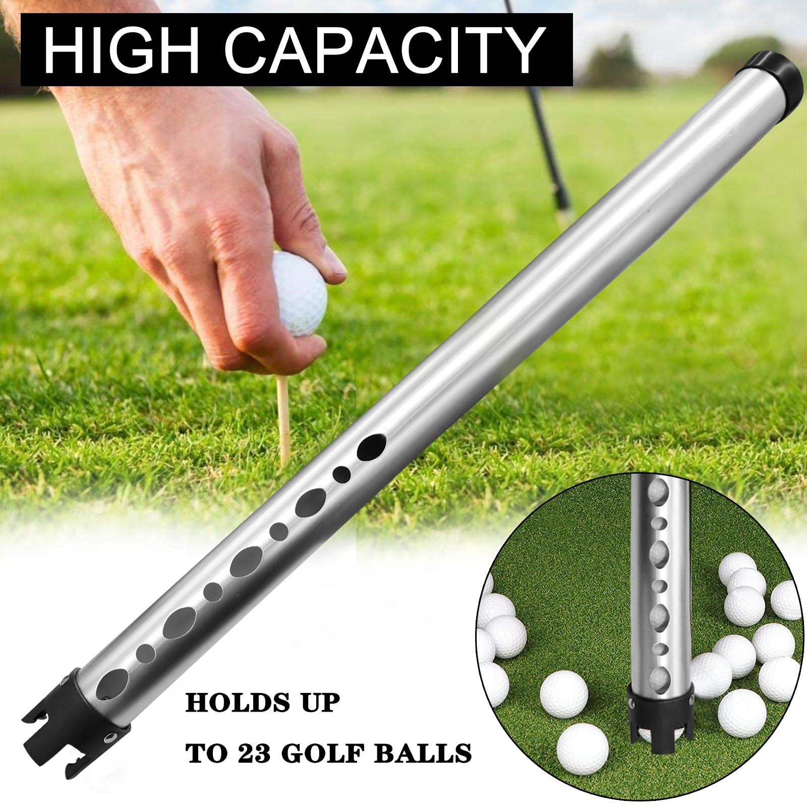Premium Golf Ball Retriever - Lightweight Aluminum Tube Holds 23 Balls, Easy Pick Up Tool for Golfers | Fits in Golf Bag | Perfect for Driving Range, Course & Practice Sessions