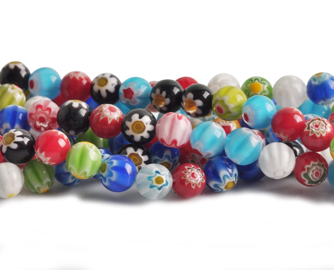 8mm Millefiori Lampwork Glass Beads for Jewelry Making - 46pcs Flower Mosaic Beads Strand (DIY Bracelets, Necklaces & Craft Projects)