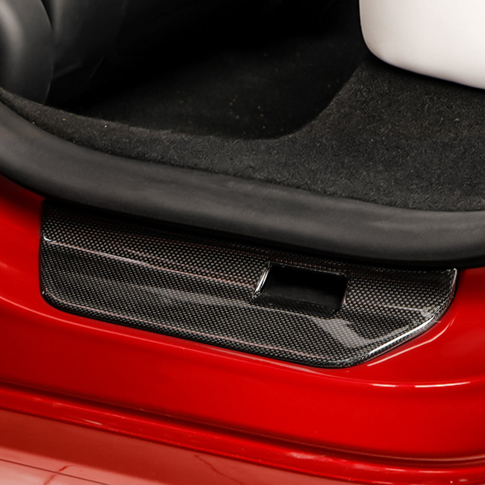 2024+ Tesla Model 3 Real Carbon Fiber Door Sill Covers - 1x1 Plain Weave - Premium Interior Protection & Style Upgrade for Your Electric Vehicle