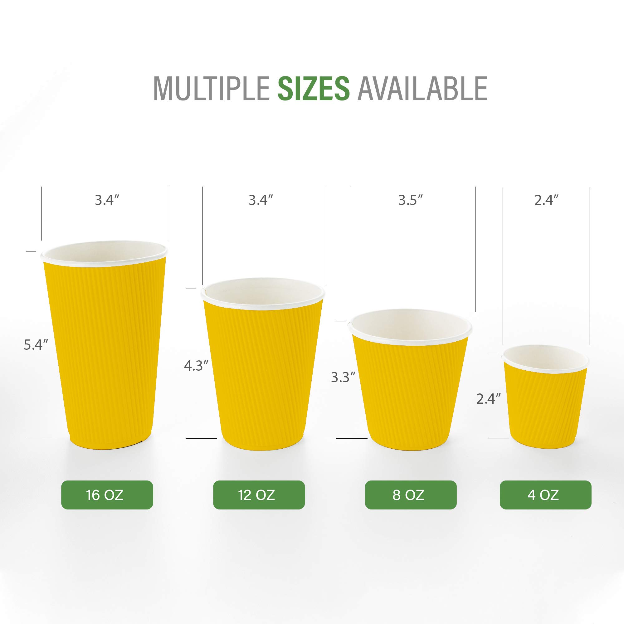 Restaurantware 4oz Ripple Insulated Coffee Cups - 500 Pack Double Wall Corrugated Paper Cups | Leakproof, Non-Slip, Recyclable Yellow Ribbed Design | Perfect for Coffee Shops, Offices & Catering Events (Lids Sold Separately)