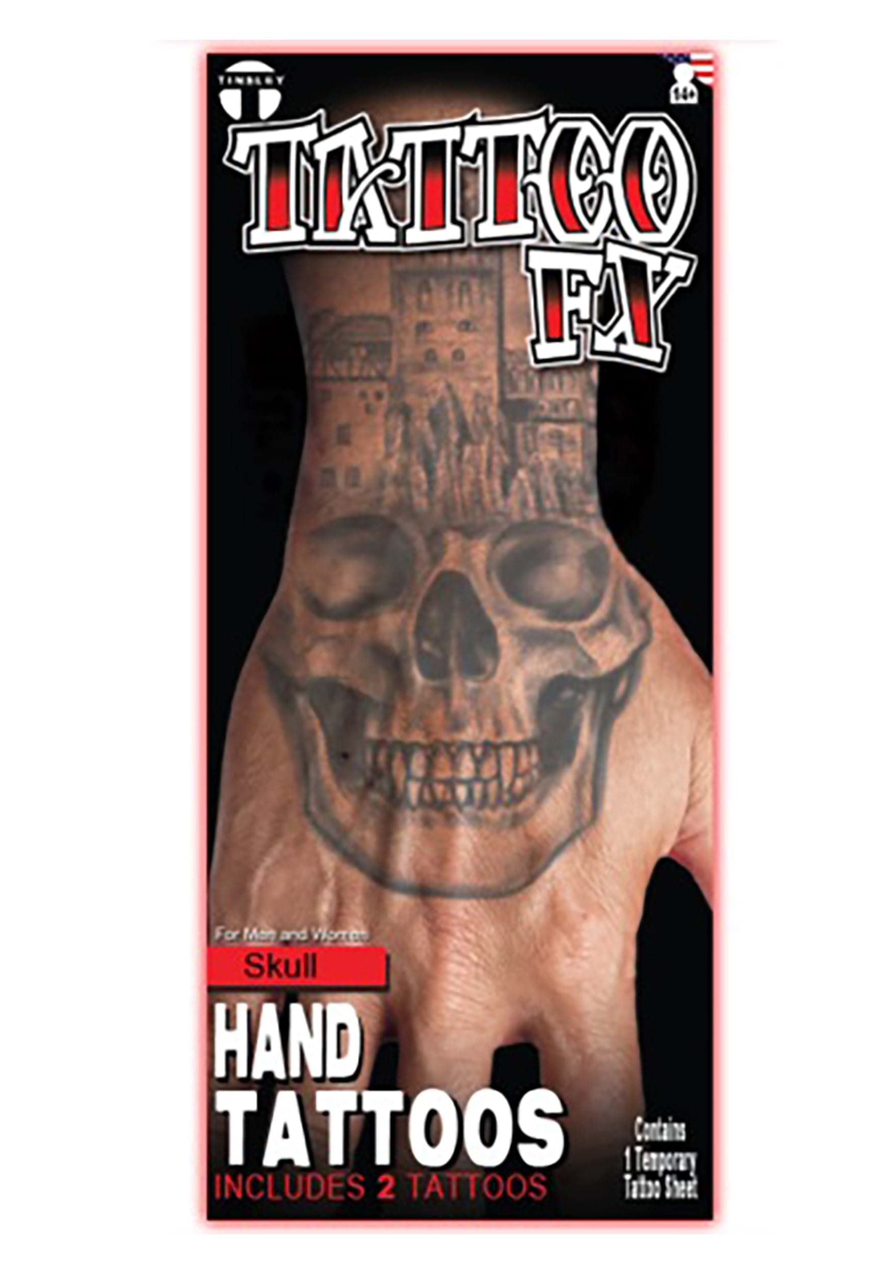 Tinsley Transfers Skull Hand Fake Tattoo FX Standard - Realistic Temporary Tattoos for Halloween, Cosplay & Costume Parties