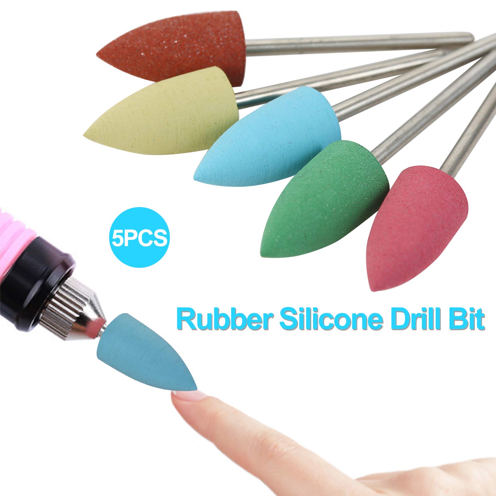 5Pcs Multicolor Rubber Nail Drill Bits Set for Manicure, Pedicure & Nail Art - Professional Nail Buffer Polisher Grinding Tools for Salon & Home Use - Perfect for Acrylic, Gel & Natural Nails