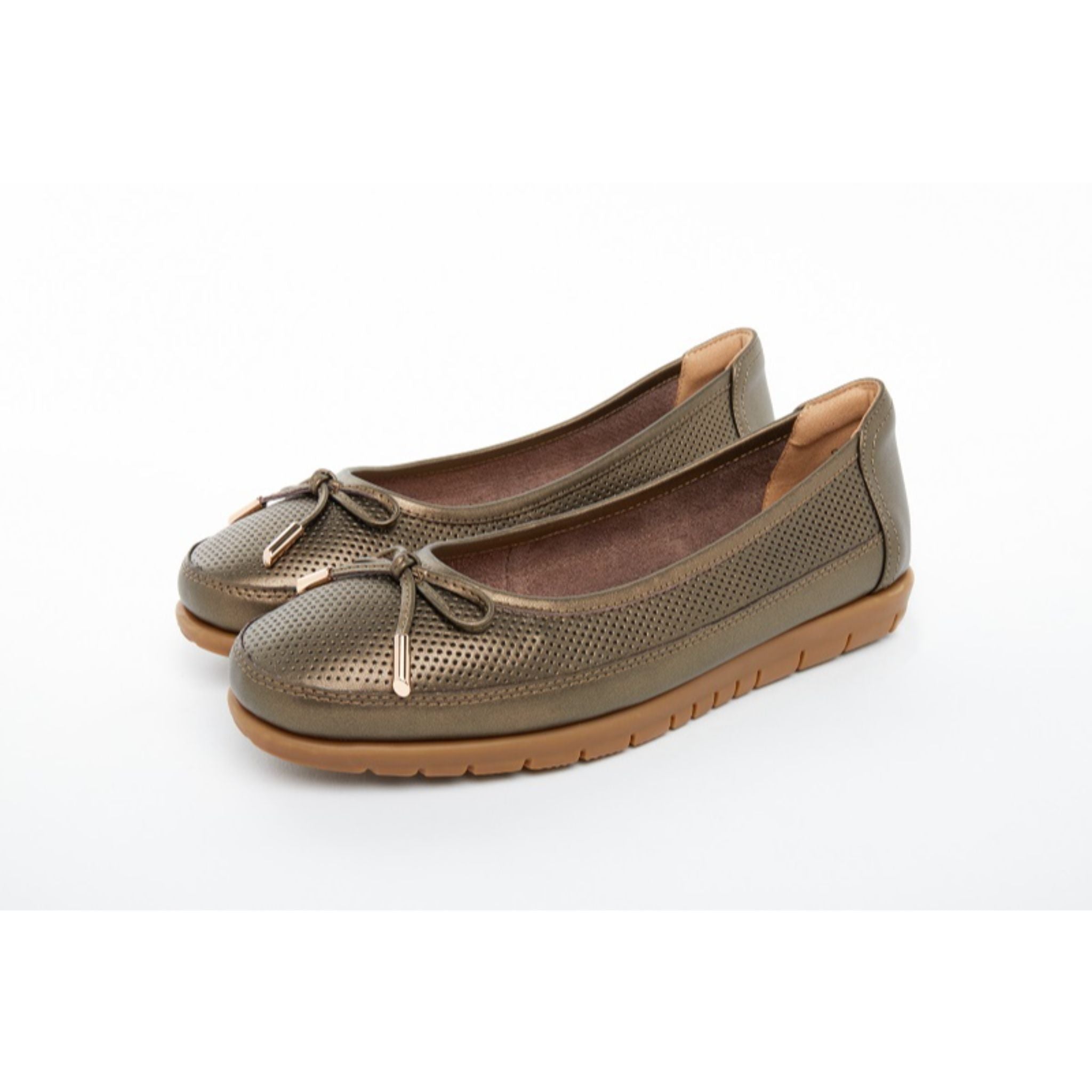 Barani Women's Leather Ballet Flats with Fixed Bow - Comfortable Bronze Pumps for Work & Casual Wear (Style 8841-141) | Perfect for Office, Dating & Daily Outfits