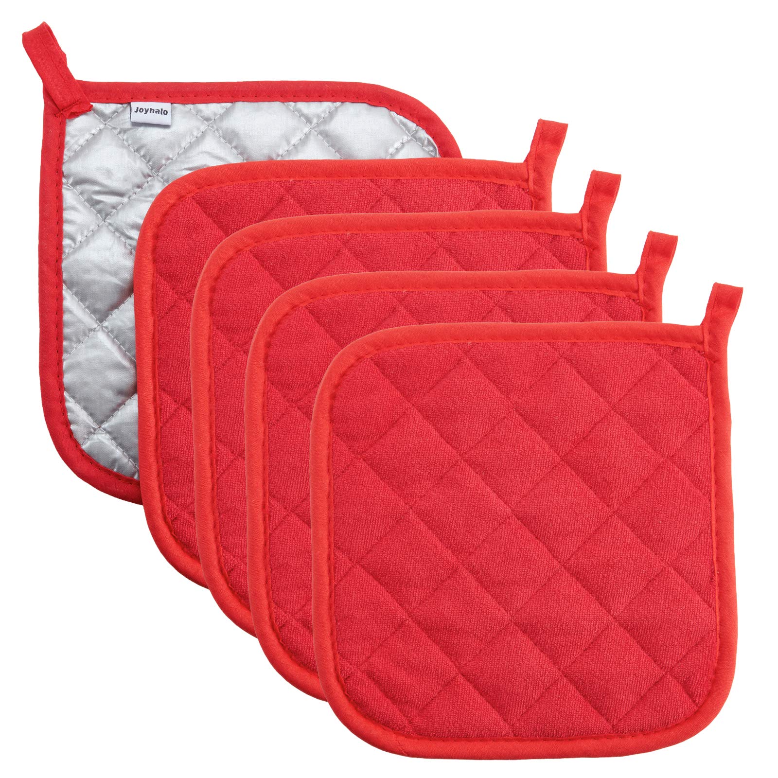 Heat Resistant Cotton Pot Holders - Set of 5 Machine Washable Kitchen Potholders for Cooking, Baking & Serving - Red Hot Pads & Trivets for Stove, Oven & Countertop Protection