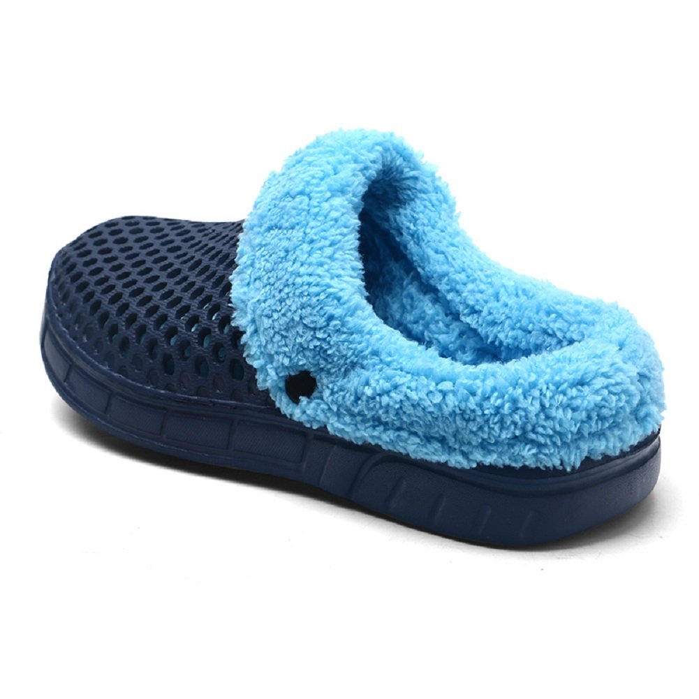 QISHENG Men's & Women's Fur-Lined Mules Clogs - Slip-On Garden Shoes, Warm Winter Slippers with Soft Fleece Lining - Comfortable Slides for Indoor/Outdoor Use - Perfect for Home, Yard, and Relaxation (Blue)