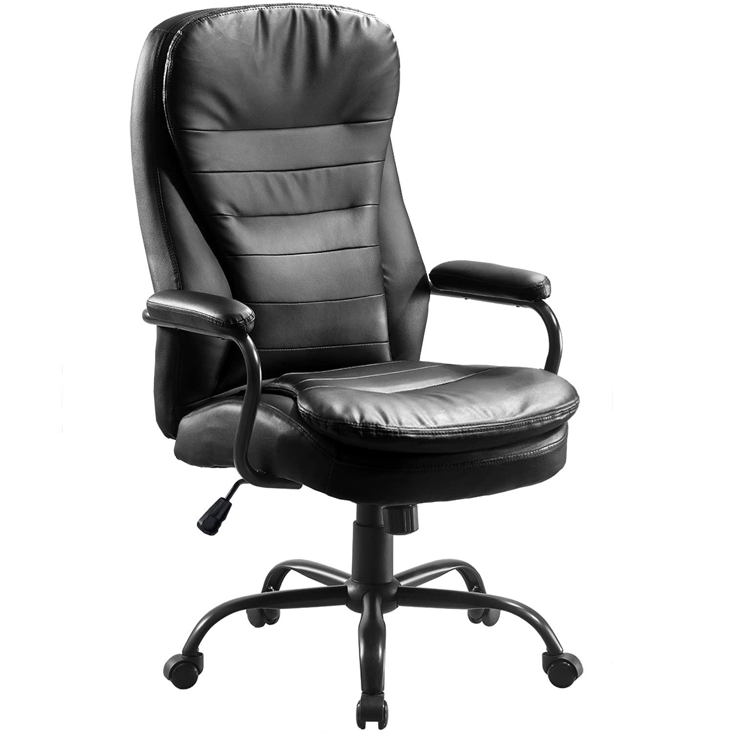 Big and Tall Office Chair - Adjustable Ergonomic Desk Chair with Padded Armrests & Lumbar Support - Heavy Duty Executive PU Leather Rolling Swivel Task Chair for Home & Office - Black - Perfect for Long Work Hours, Gaming & Remote Work