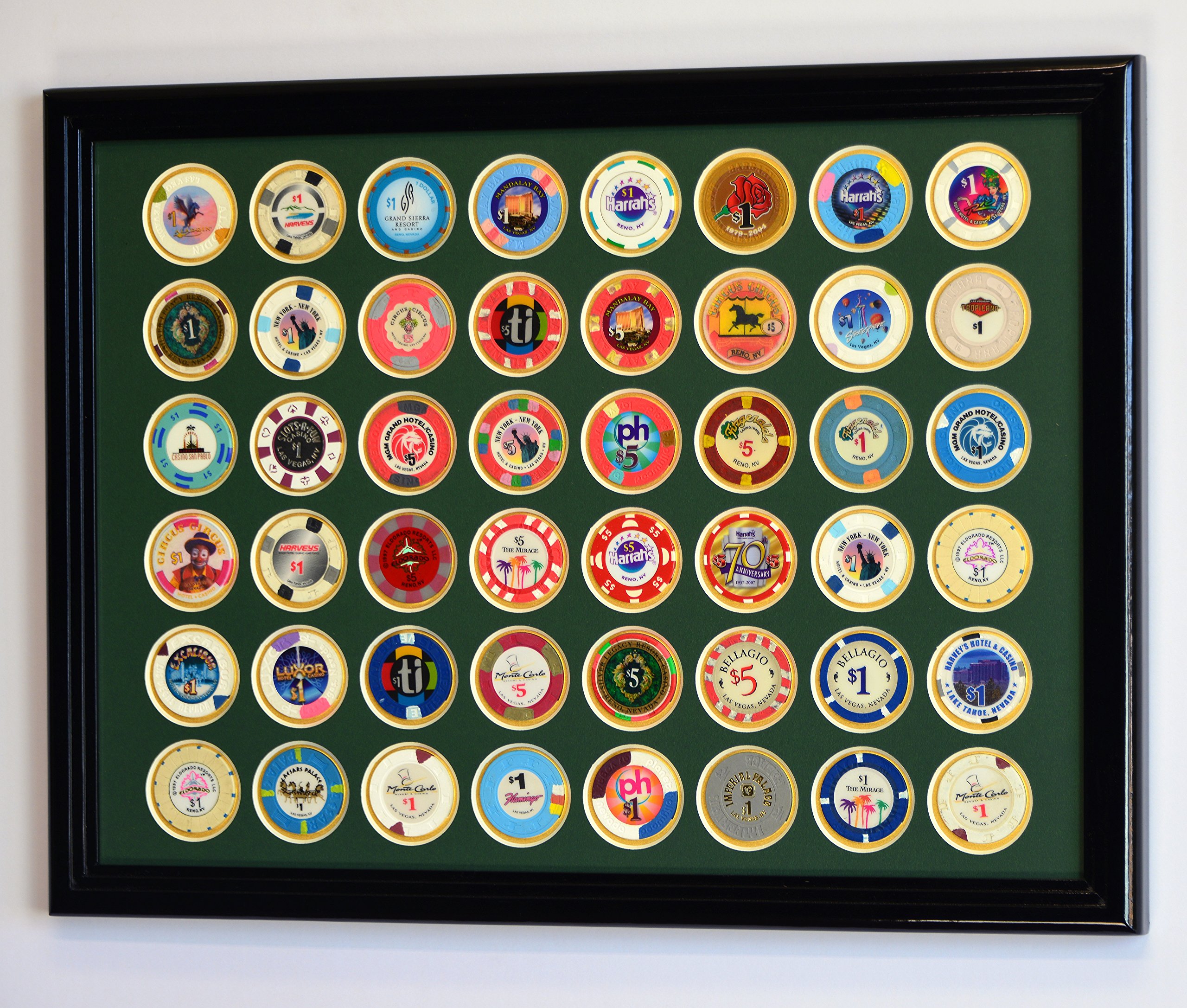48-Piece Casino Poker Chip Display Case with Custom Colored Matting - Perfect for Home Game Rooms, Poker Tournaments & Collector Showcases