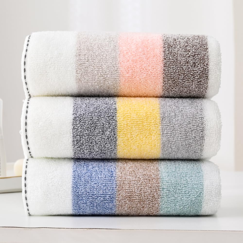 YiLUOMO 2-Pack Blue Striped Cotton Hand Towels - 13x29 Inch, 100% Premium Soft & Absorbent Bath Towels for Kitchen, Bathroom & Guest Use - Quick-Drying Decorative Towel Set for Spa, Gym & Home Decor