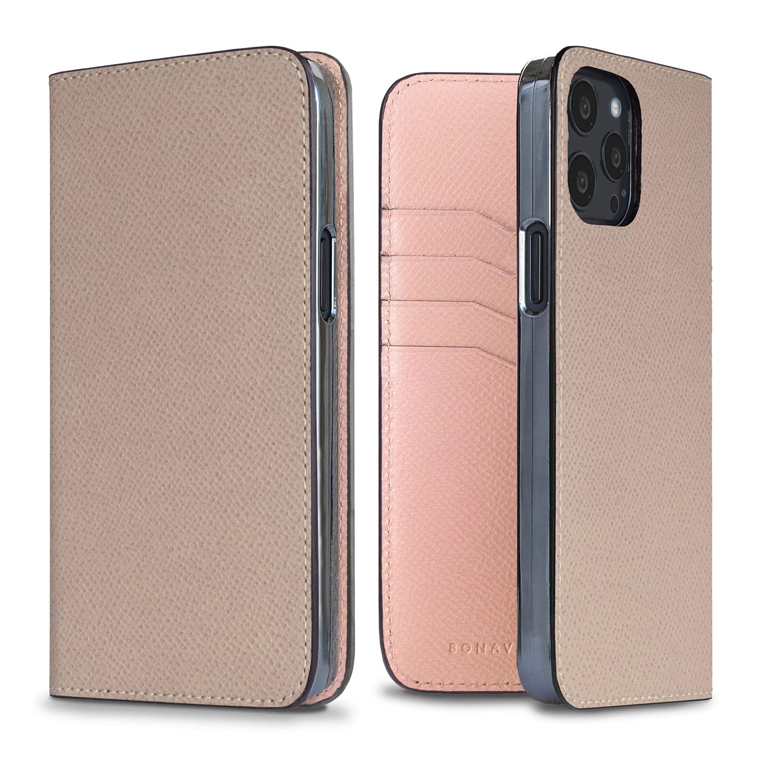BONAVENTURA Noblessa Diary iPhone 13 Pro Max Case - Slim Protective Phone Cover [Greige & Shell Pink] | Perfect for Work, Travel & Everyday Use | BODN13PM-GGSP