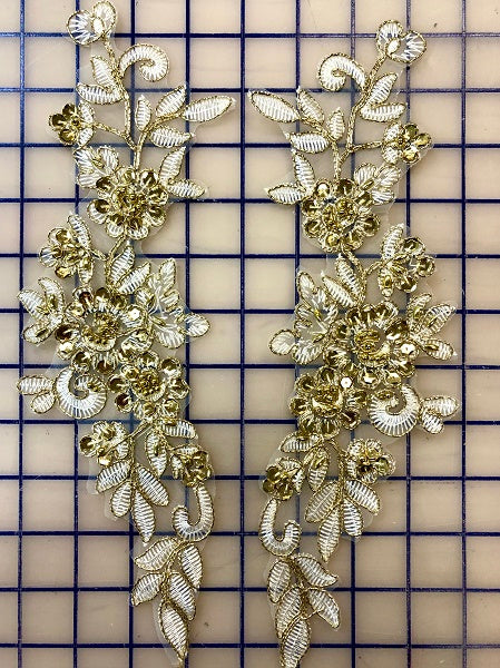 Elegant White and Gold Lace Applique with Sequins - Perfect for Wedding Dresses, Bridal Gowns, and Evening Wear Decoration