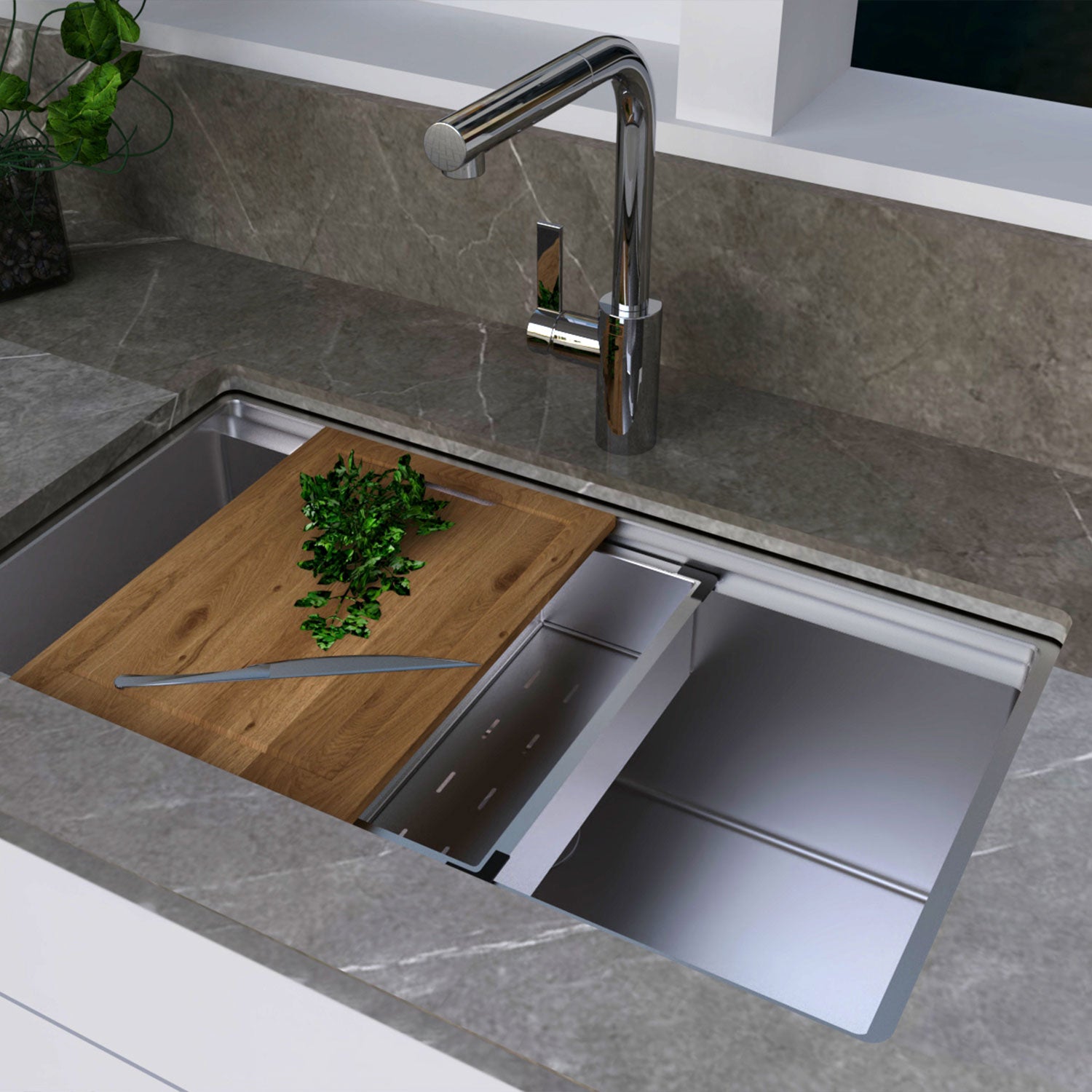 DAX Workstation Single Bowl Double Level Sink 30