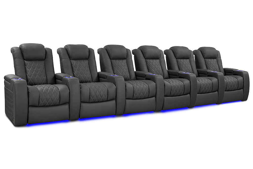 Valencia 2025 New Tuscany Luxury Leather Home Theater Seating - 6-Piece Set in Graphite | Premium Recliner Sofa for Home Cinema, Media Room & Entertainment Spaces