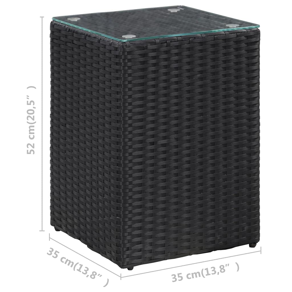 Black Rattan Side Table with Glass Top - 13.8