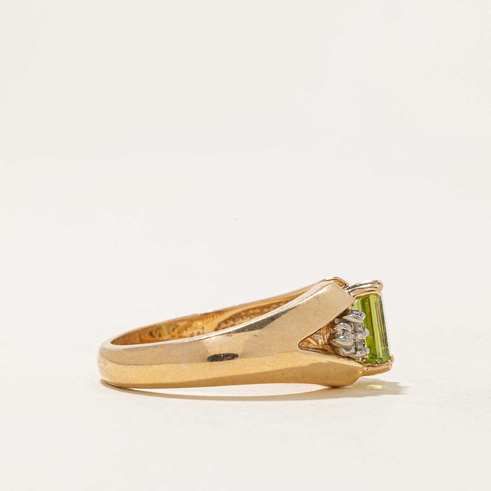 Peridot & Diamond Tapered Ring - 0.95ct Genuine Peridot & 0.06ctw Diamond Ring - Size 8.25 - Elegant Wedding, Engagement & Anniversary Jewelry Gift for Women