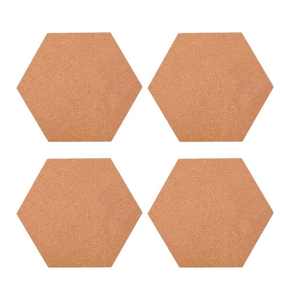 Garneck 4-Piece Hexagon Cork Board Set - Self-Adhesive Memo Pin Board for Office & Home Decor (Brown) | Perfect for Wall Organization, Note Display & Creative DIY Projects