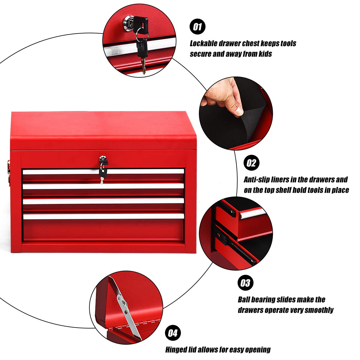 SAFSTAR 6-Drawer Rolling Tool Chest - Heavy Duty Mobile Tool Storage Cabinet with Locking Wheels & Sliding Drawers, Removable Tool Organizer for Garage, Workshop & DIY Projects (Red)