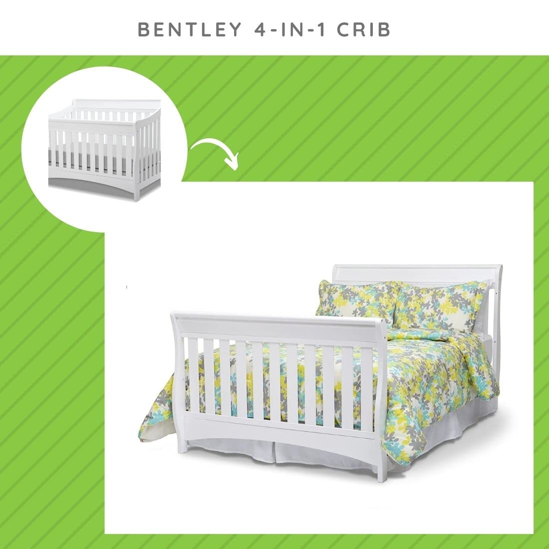 Delta Children Full Size Conversion Kit Bed Rails for Bentley Crib - White (Model #0050) | Converts Crib to Toddler Bed | Safe & Durable Nursery Furniture for Baby's Room
