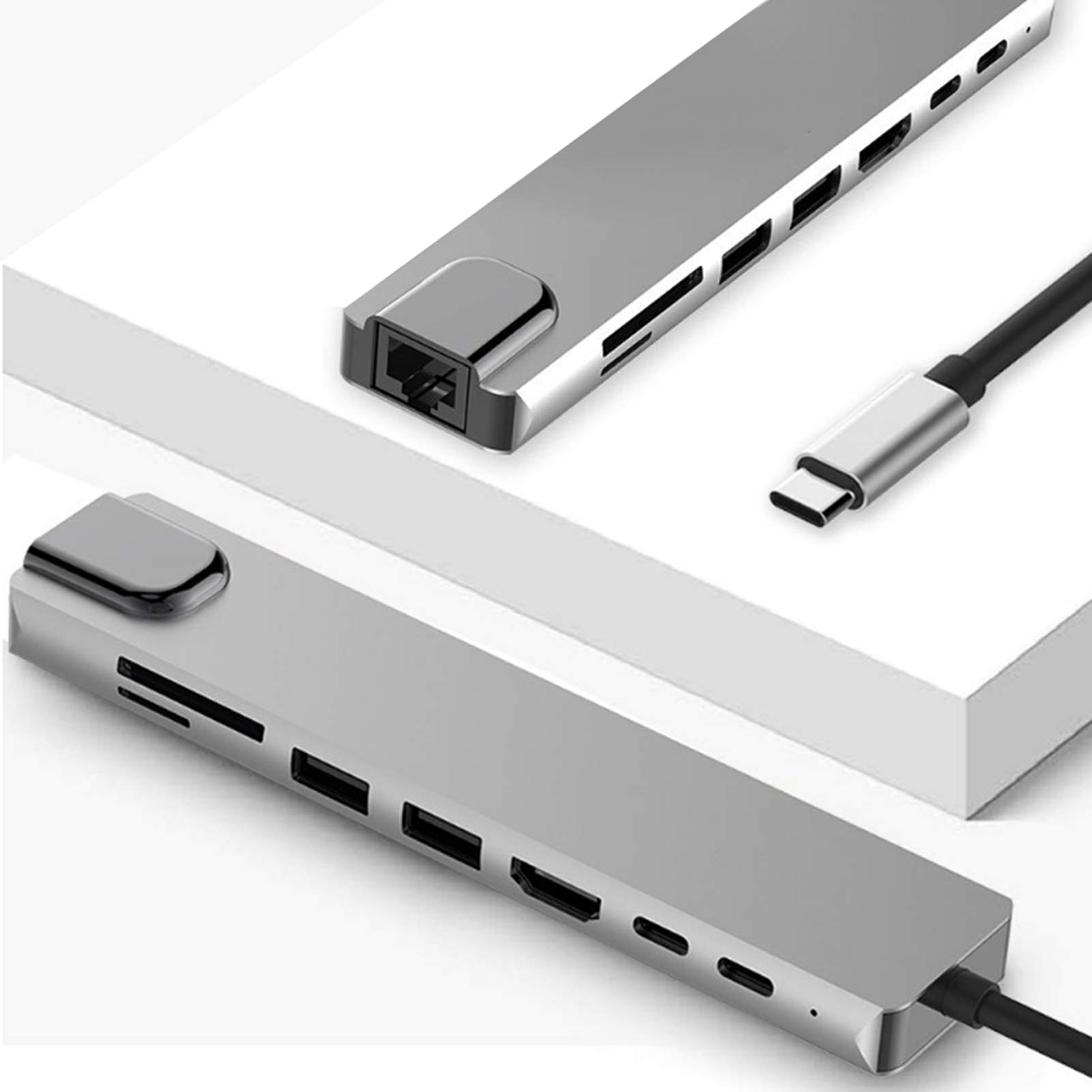 Bediffer USB C to Ethernet Adapter with USB 3.0 Hub - Grey - Compatible with MacBook Pro & Laptops - Perfect for Office Work, Gaming & Online Meetings
