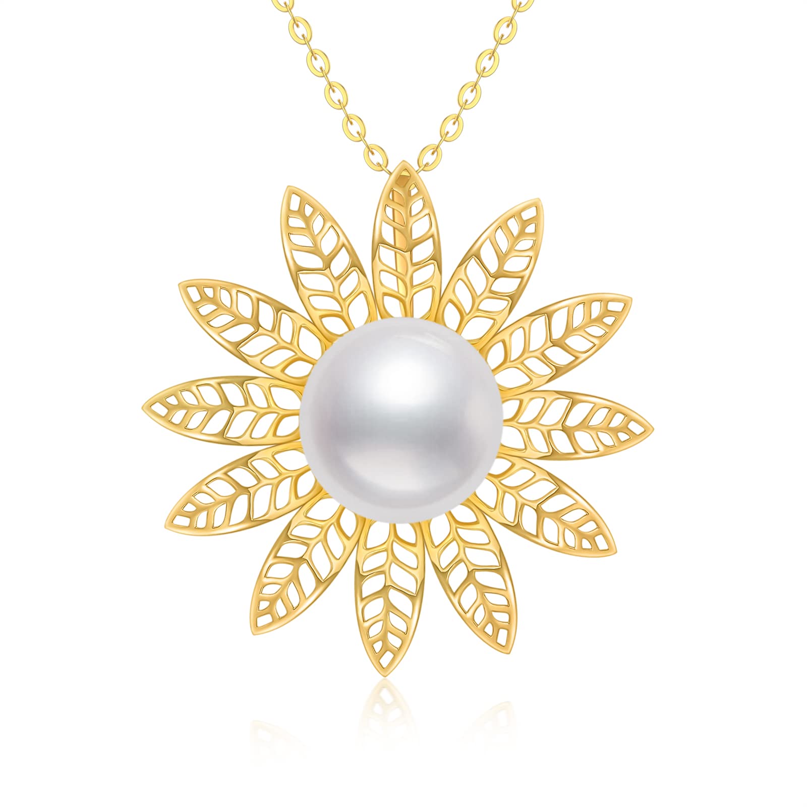 14K Real Gold Pearl Pendant Necklace for Women - Butterfly, Crown & Flower Designs | Elegant 16