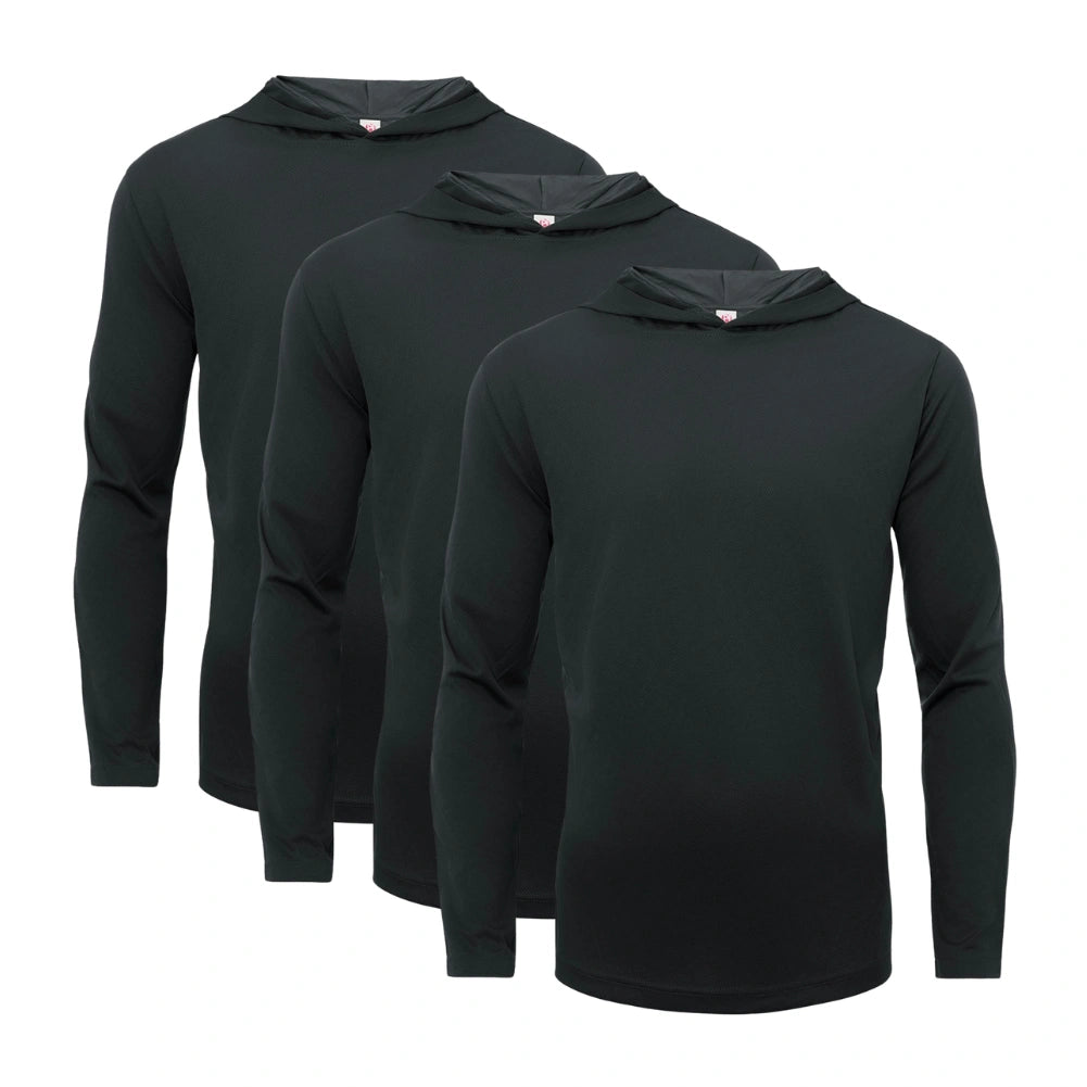 3 Pack Men's Performance Long Sleeve Hooded Shirts - Moisture Wicking, Breathable Workout Tops for Running, Gym & Outdoor Activities