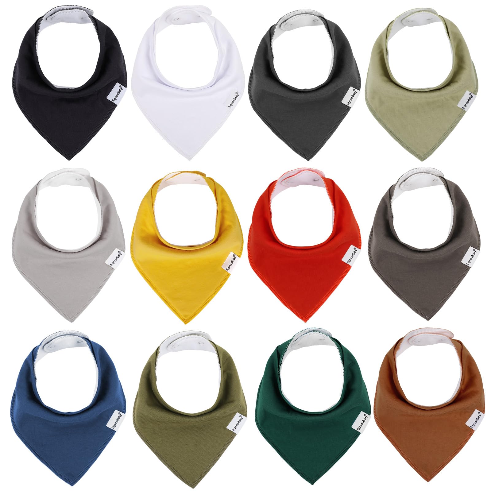 12 Pack Baby Bandana Drool Bibs for Boys & Girls - Soft Cotton Teething Bibs for Infants & Toddlers - Unisex Solid Color Drool Bibs for Feeding, Teething, and Messy Playtime