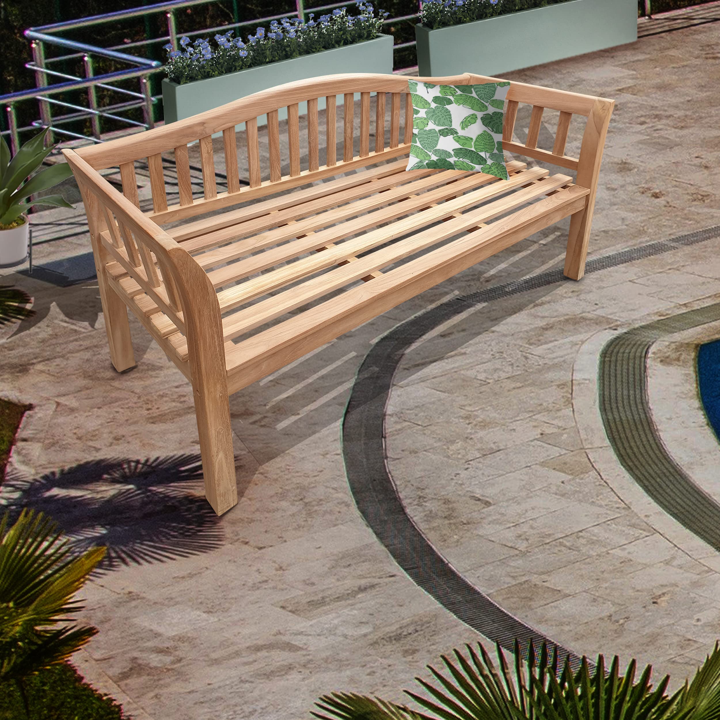 Premium 5-Foot Seven Seas Teak Oklahoma Outdoor Patio Bench - Solid Teak Wood Garden Seating for Backyard, Poolside & Deck - Weather-Resistant Durable Outdoor Furniture