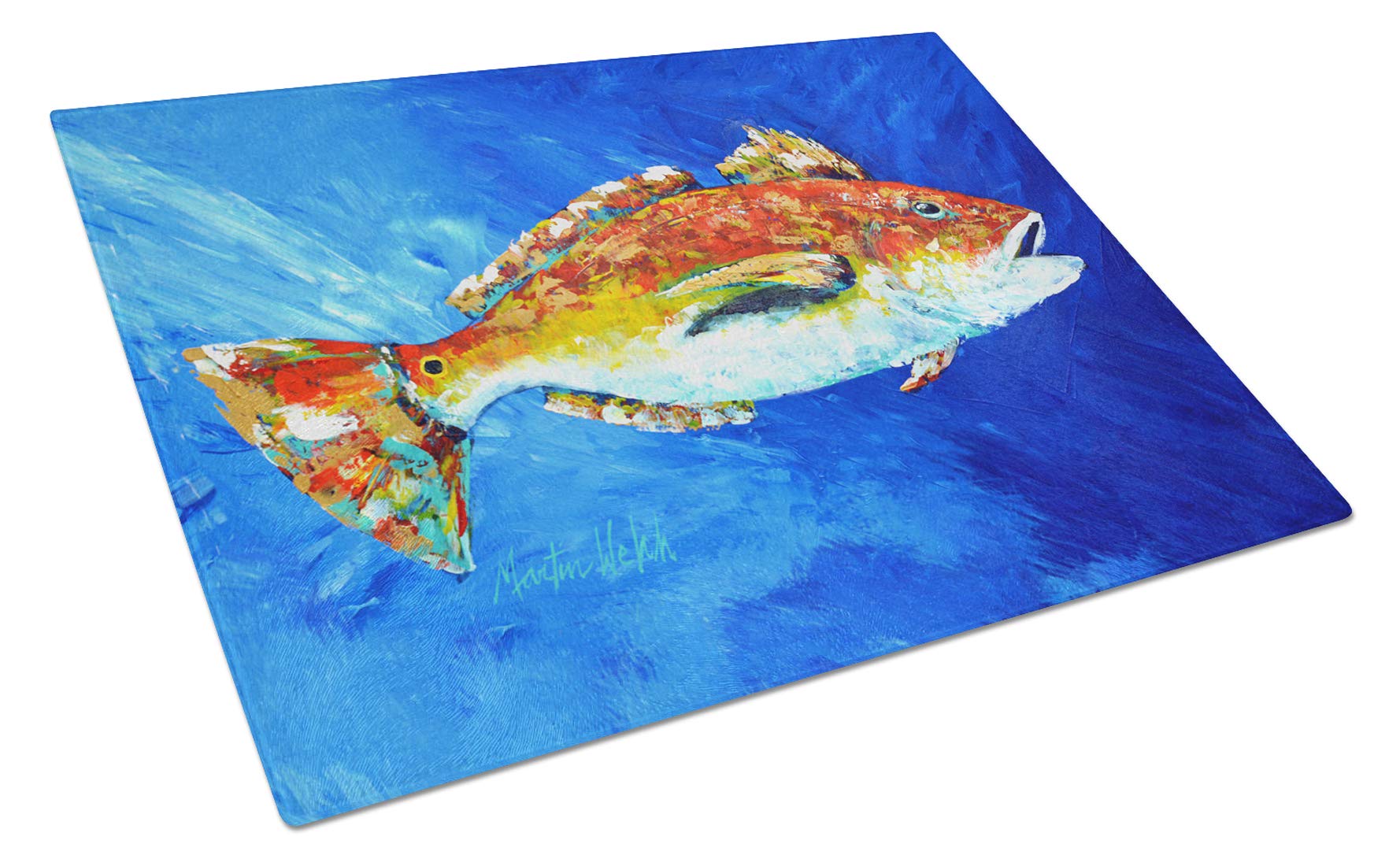 Red Fish White Spin Glass Cutting Board - Large Decorative Tempered Glass Kitchen Chopping & Serving Board - Perfect for Seafood, Sushi, and Entertaining